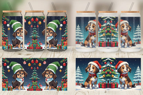 Glass Can Cartoon Christmas Dog Sublimation artnoy 