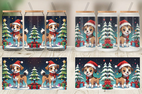 Glass Can Cartoon Christmas Dog Sublimation artnoy 