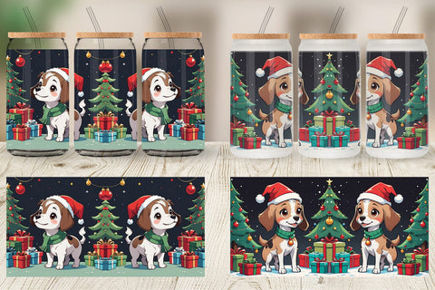 Glass Can Cartoon Christmas Dog Sublimation artnoy 