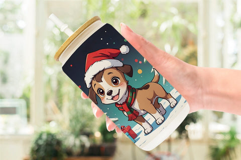 Glass Can Cartoon Christmas Dog Sublimation artnoy 