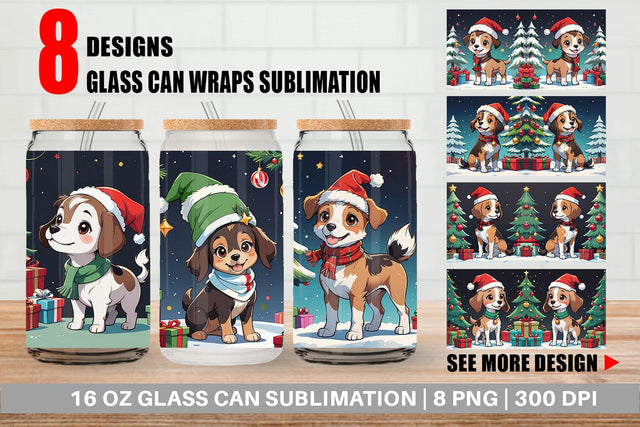 Glass Can Cartoon Christmas Dog Sublimation artnoy 