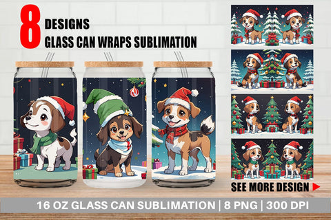 Glass Can Cartoon Christmas Dog Sublimation artnoy 