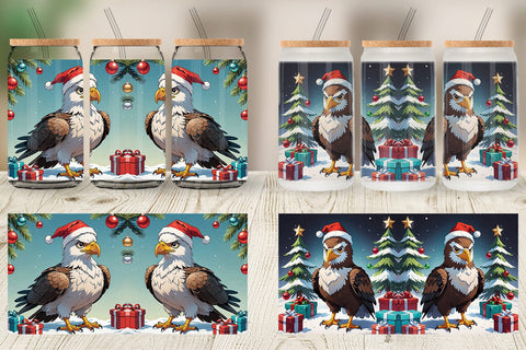 Glass Can Cartoon Christmas Eagle Sublimation artnoy 