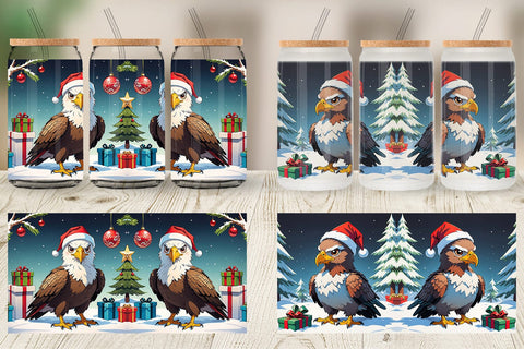 Glass Can Cartoon Christmas Eagle Sublimation artnoy 