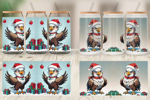 Glass Can Cartoon Christmas Eagle Sublimation artnoy 