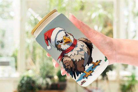 Glass Can Cartoon Christmas Eagle Sublimation artnoy 