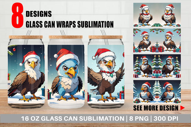 Glass Can Cartoon Christmas Eagle Sublimation artnoy 