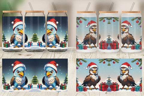 Glass Can Cartoon Christmas Eagle Sublimation artnoy 