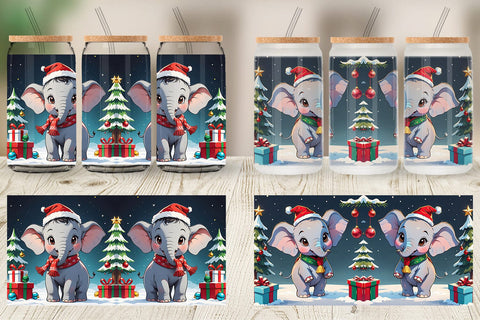 Glass Can Cartoon Christmas Elephant Sublimation artnoy 