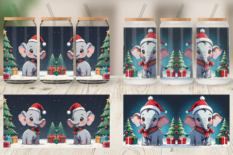 Glass Can Cartoon Christmas Elephant Sublimation artnoy 