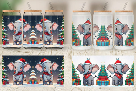 Glass Can Cartoon Christmas Elephant Sublimation artnoy 