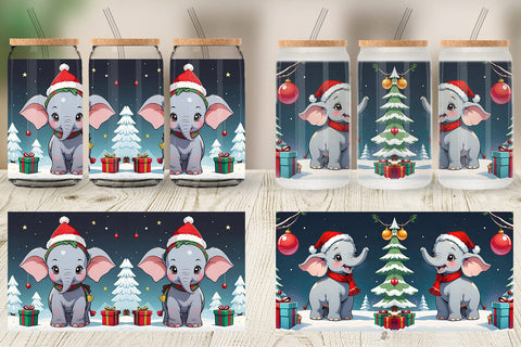 Glass Can Cartoon Christmas Elephant Sublimation artnoy 