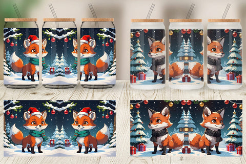 Glass Can Cartoon Christmas Fox Sublimation artnoy 