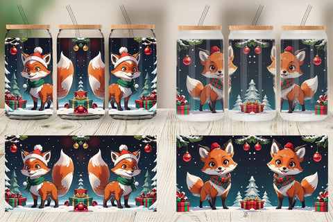 Glass Can Cartoon Christmas Fox Sublimation artnoy 
