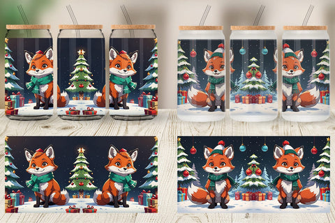 Glass Can Cartoon Christmas Fox Sublimation artnoy 