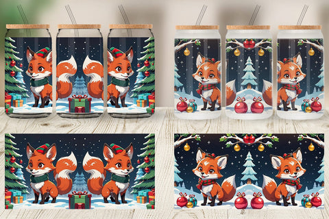 Glass Can Cartoon Christmas Fox Sublimation artnoy 