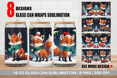 Glass Can Cartoon Christmas Fox Sublimation artnoy 