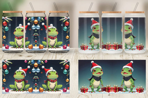 Glass Can Cartoon Christmas Frog Sublimation artnoy 