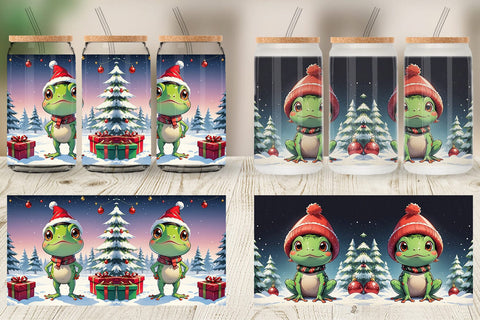 Glass Can Cartoon Christmas Frog Sublimation artnoy 