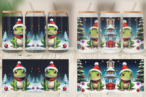 Glass Can Cartoon Christmas Frog Sublimation artnoy 