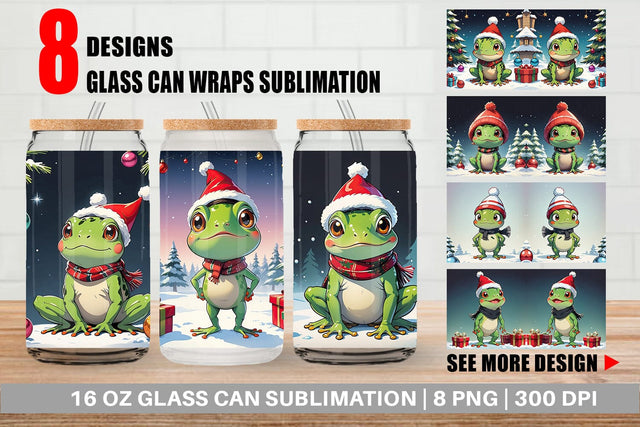 Glass Can Cartoon Christmas Frog Sublimation artnoy 