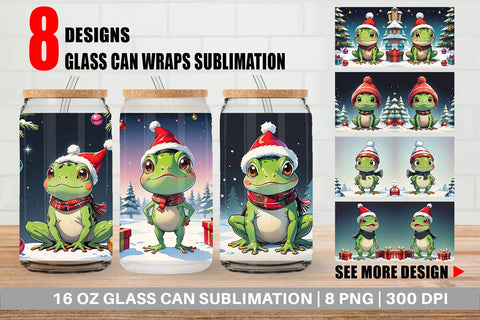 Glass Can Cartoon Christmas Frog Sublimation artnoy 