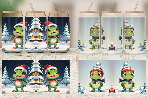 Glass Can Cartoon Christmas Frog Sublimation artnoy 