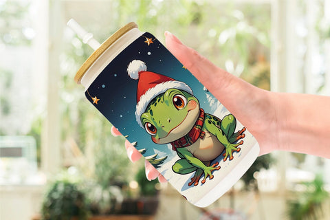 Glass Can Cartoon Christmas Frog Sublimation artnoy 