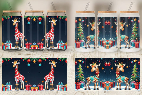Glass Can Cartoon Christmas Giraffe Sublimation artnoy 