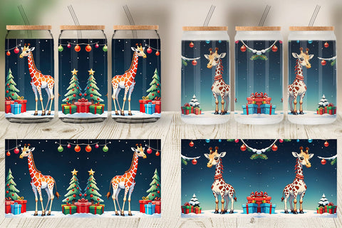 Glass Can Cartoon Christmas Giraffe Sublimation artnoy 