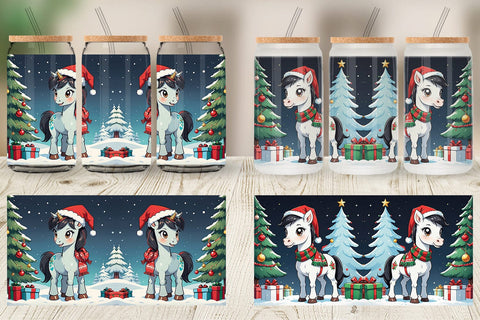 Glass Can Cartoon Christmas Horse Sublimation artnoy 