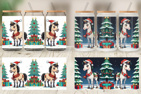 Glass Can Cartoon Christmas Horse Sublimation artnoy 
