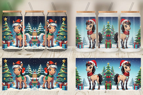 Glass Can Cartoon Christmas Horse Sublimation artnoy 