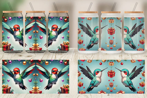 Glass Can Cartoon Christmas Hummingbird Sublimation artnoy 