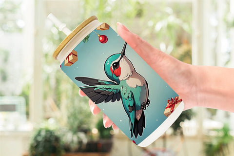 Glass Can Cartoon Christmas Hummingbird Sublimation artnoy 
