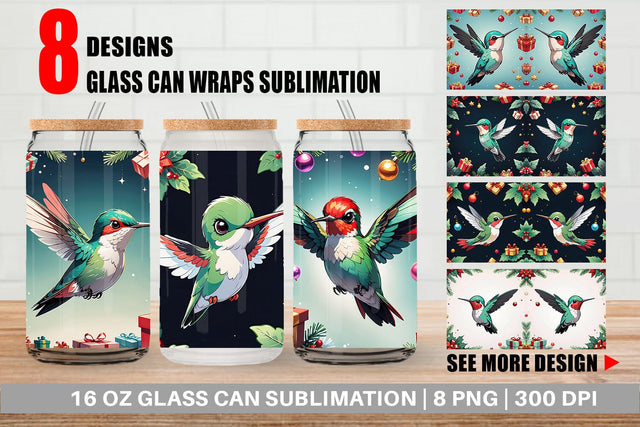 Glass Can Cartoon Christmas Hummingbird Sublimation artnoy 