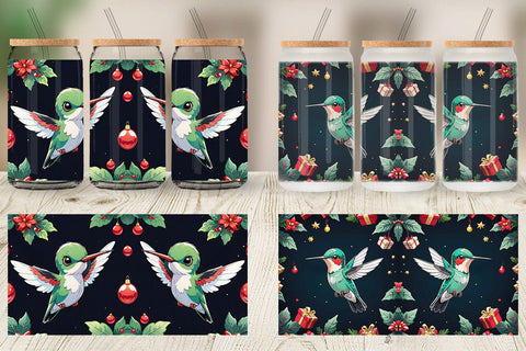 Glass Can Cartoon Christmas Hummingbird Sublimation artnoy 
