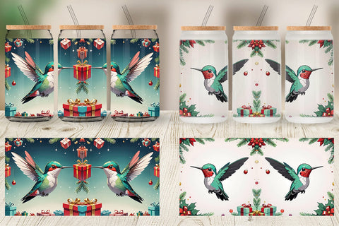 Glass Can Cartoon Christmas Hummingbird Sublimation artnoy 