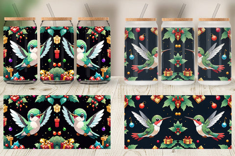 Glass Can Cartoon Christmas Hummingbird Sublimation artnoy 