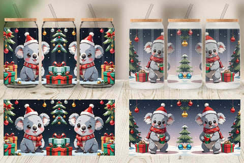 Glass Can Cartoon Christmas Koala Sublimation artnoy 