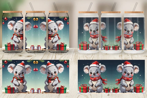 Glass Can Cartoon Christmas Koala Sublimation artnoy 