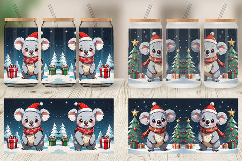 Glass Can Cartoon Christmas Koala Sublimation artnoy 