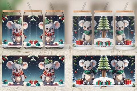 Glass Can Cartoon Christmas Koala Sublimation artnoy 