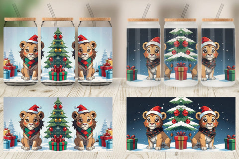 Glass Can Cartoon Christmas Lion Sublimation artnoy 
