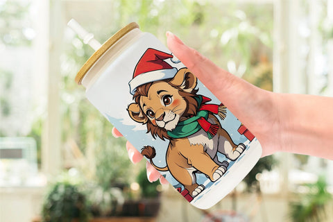 Glass Can Cartoon Christmas Lion Sublimation artnoy 