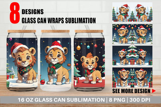 Glass Can Cartoon Christmas Lion Sublimation artnoy 