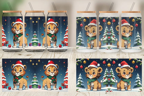 Glass Can Cartoon Christmas Lion Sublimation artnoy 