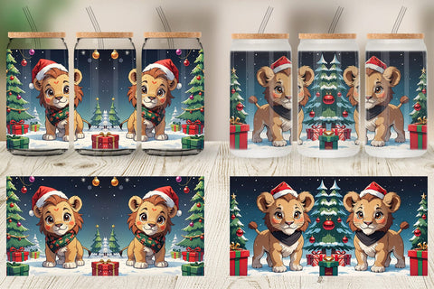 Glass Can Cartoon Christmas Lion Sublimation artnoy 