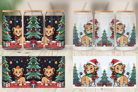 Glass Can Cartoon Christmas Lion Sublimation artnoy 