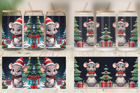 Glass Can Cartoon Christmas Mouse Sublimation artnoy 